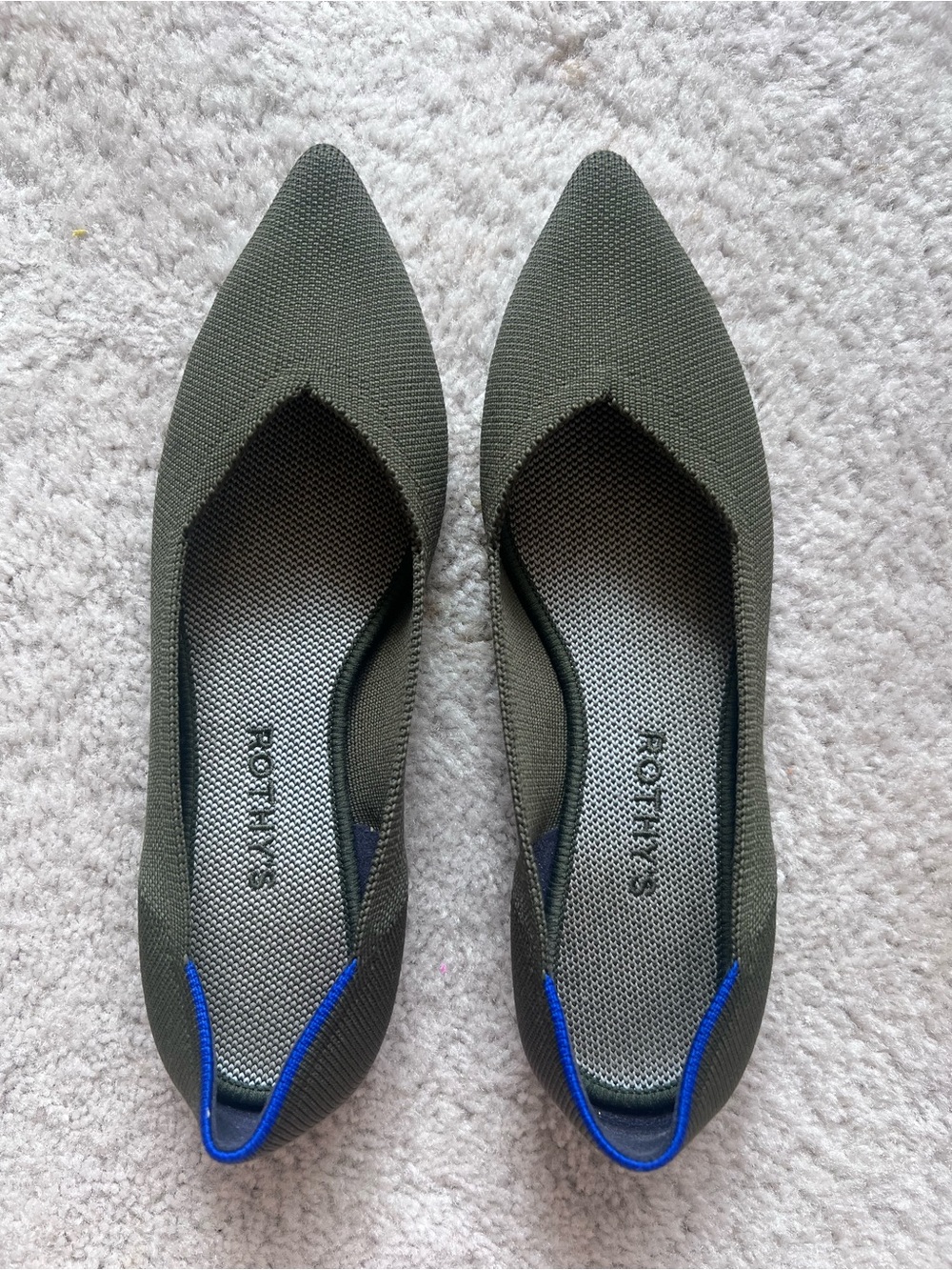 Rothy's Pointed Knit Point Toe Flats in Olive Green GUC 8.5